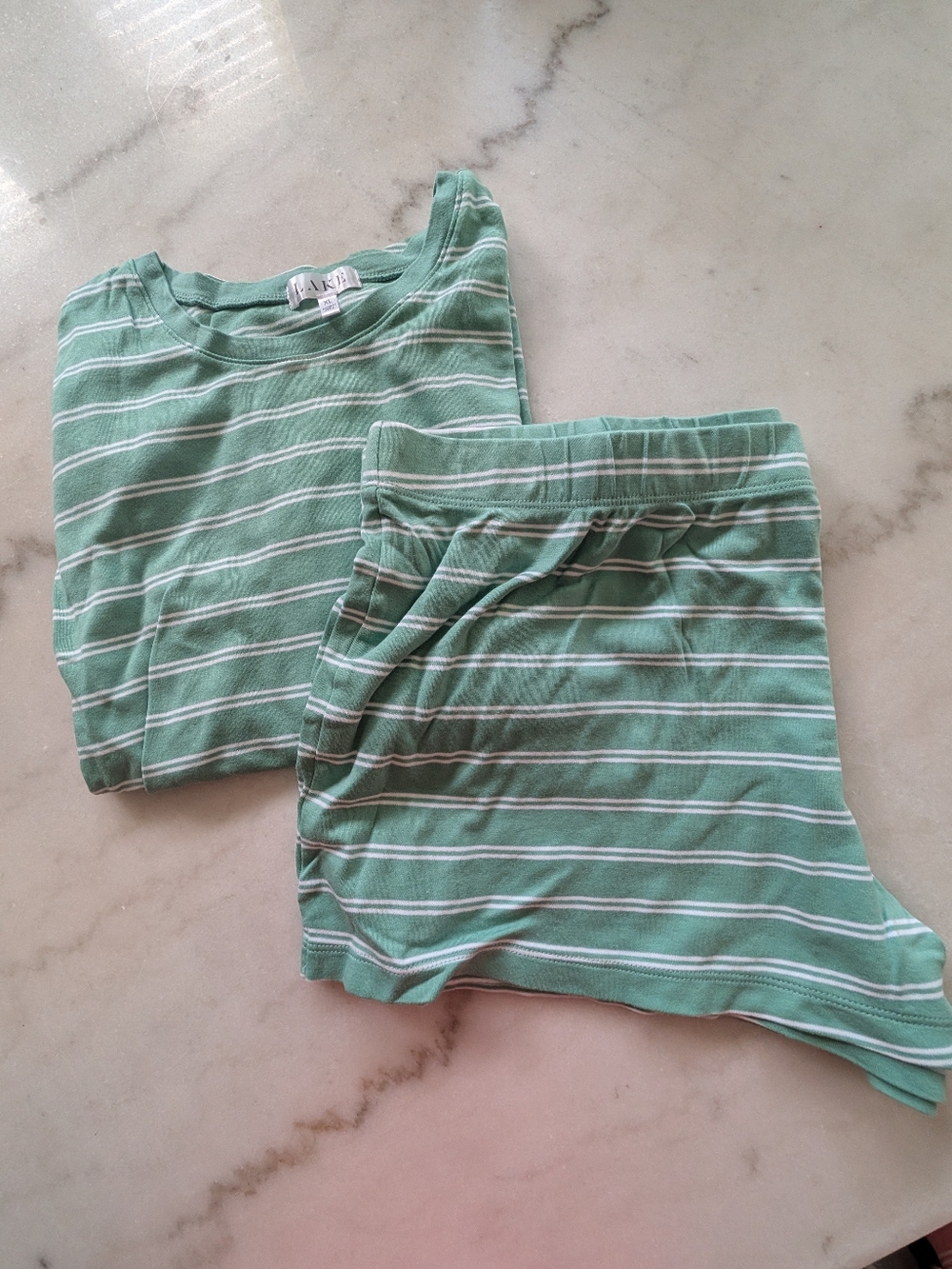 LAKE Pajamas Pima Cotton crew Long-short Set In Meadow Stripe